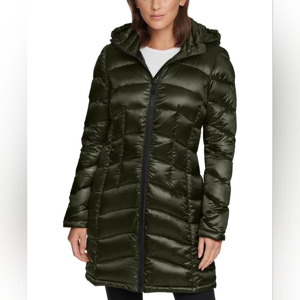 Calvin Klein Down Puffer Coat. Size M. Packable Green Hooded